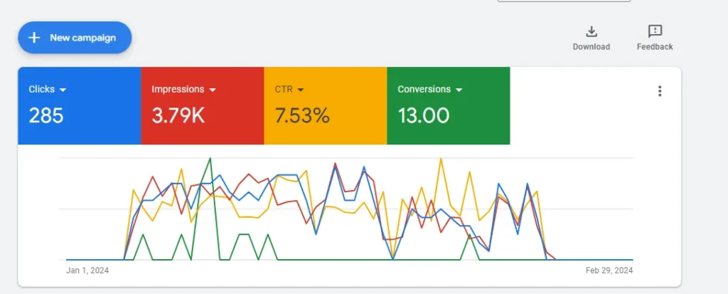 Results of google ads campaign shown in graph.