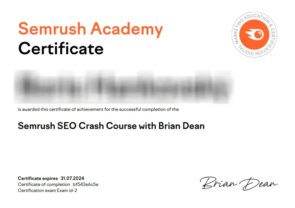 Image of certification for SEO.